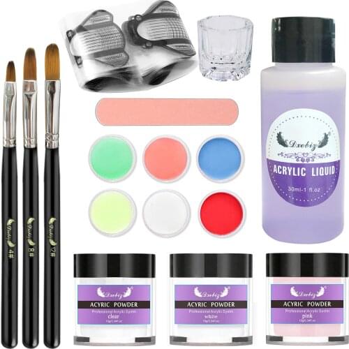 Acrylic powder Set Acrylic Powder & Liquid Set with Nail Brush Nail Forms Nail File 6 Colors Glittery Nail Powder Nail Art Kit