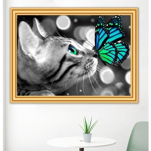 5D DIY Diamond Painting Cat Butterfly Cross Stitch Kit Full Drill Embroidery Mosaic Art Picture Of Rhinestones Home Decoration