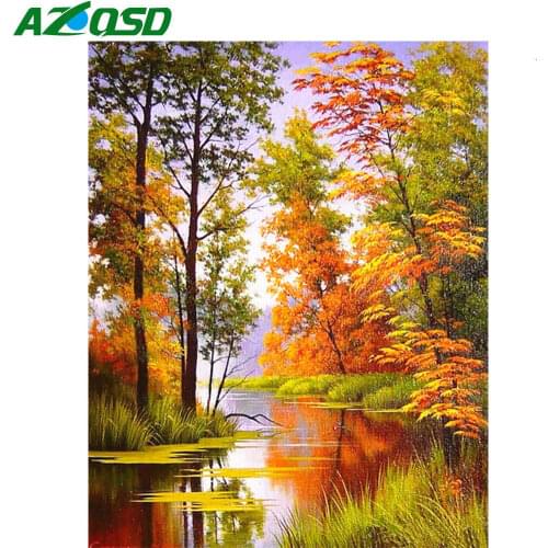AZQSD Diamond Painting Full Square Autumn Embroidery forest Landscape Rhinestones Home Decor 5d Diy Cross Stitch Gift Handmade