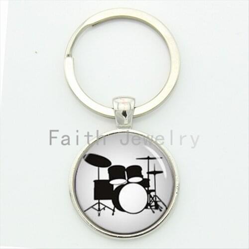 Drum Kit silhouette key chain DJ turner DJ mixer simple drum set profile pattern keychain drummer Custom musician gifts KC595