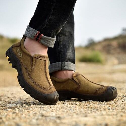 Brand Casual Men Genuine Leather Loafers Shoes Handmade Moccasins Shoes Outdoor Hiking Fashion Sneakers Men Shoes