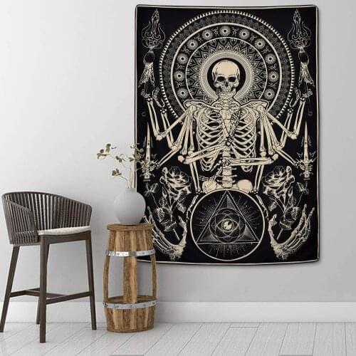 Skull Floral Meditation Skeleton Tapestry Gothic Tarot Card Cool Black For Room
