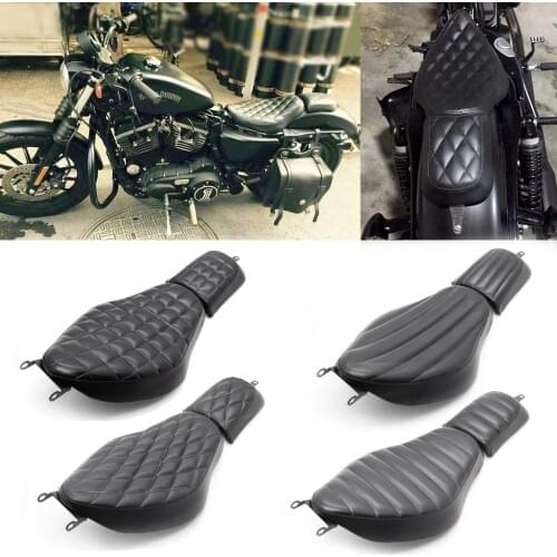 Four new black motorcycle front driver leather pillow double seat cushions for Harley Sportster 48 XL883 72 X48
