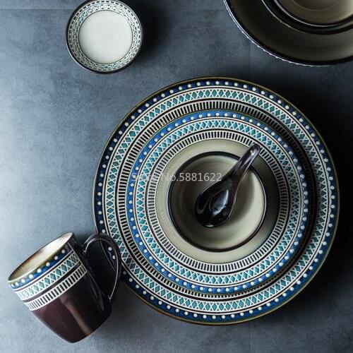 Ceramic Tableware Japanese-Style Creativity Hand-painted glaze color Steak Plate Western Dishes Bohemian style patterns