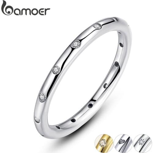 BAMOER 2 Colors 925 Sterling Silver Droplets Stackable Finger Classic Ring for Women Wedding Jewelry Valentines Day Gift PA7132