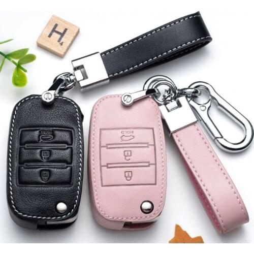 Leather Car Key Fob Case Cover Protection Shell Skin For Kia Rio K2 K3 K5 Bongo Sorento Soul Sportage Ring Keychain Accessories