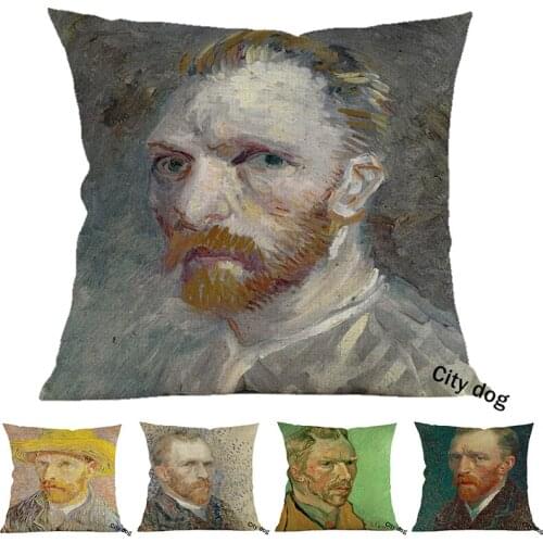 Character square 45*45cm Self-portrait of famous oil painter Painting art Cotton and linen Home sofa Decor pillow Cushion cover