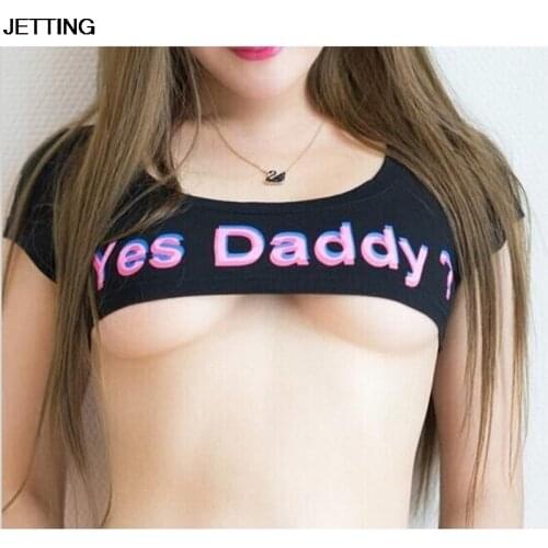Summer cute 3D ghost pink yes daddy printed crop top japanese kawaii cotton cropped appeal sexy T-galactosidase