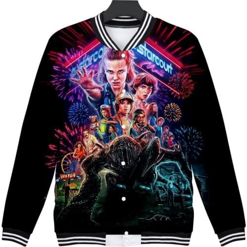 Stranger Thing 3D Baseball Jacket Men Women Fashion Casual Jacket High Quality Harajuku Baseball Jacket Boys/girls Autumn Jacket