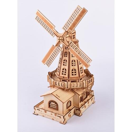 2020 New Famous National Attractions High-precision Laser Cutting Puzzle 3D Wooden Jigsaw Model Building Kits - Dutch Windmill