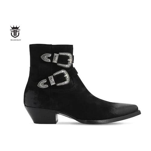 2020 new arrived men booties black leather Chelsea Boots buckle strap Boots point toe Mens party shoes heel 5cm wedding botas