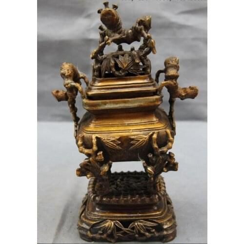 Song voge gem S0795 China Folk Elegant Copper Bronze Bamboo pole aromatherapy incense burner Censer