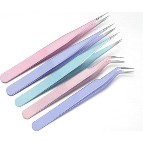 2PCS/Set Stainless Steel Eyelash Extension Tweezers Curved Straight Lashes Tweezer Non-magnetic Eyelashes Nail Makeup Tools