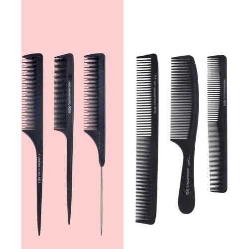 Salon Black Professional Combs Hairdressing New Tail Comb Two Carbon Anti Static Hair Cutting Comb Set Hair Trimmer Brushes