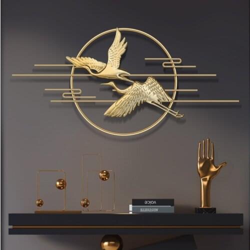 Luxury Feng shui Wrought Iron Crane Wall Sticker Decoration Club Wall Hanging Accessories Crafts Home room Wall Mural Ornaments