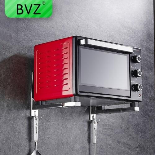 BVZ Stainless Steel Microwave Foldable Oven Shelf Support Frame Stretch Adjustable Wall Mount Bracket Holder Kitchen Racks