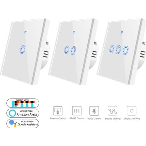 Smart WIFI touch switch compatible with Google Home alexa voice control Tuya and Smart life APP control 1/2/3 gang AC90-250V EU