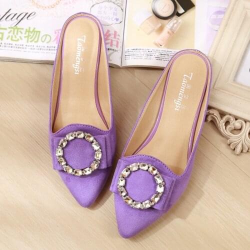 Taomengsi Womens Shoes Casual Diamond Leopard Sandals Baotou Lazy Slippers Pointed Wrapping Purple Color Flat Shoes