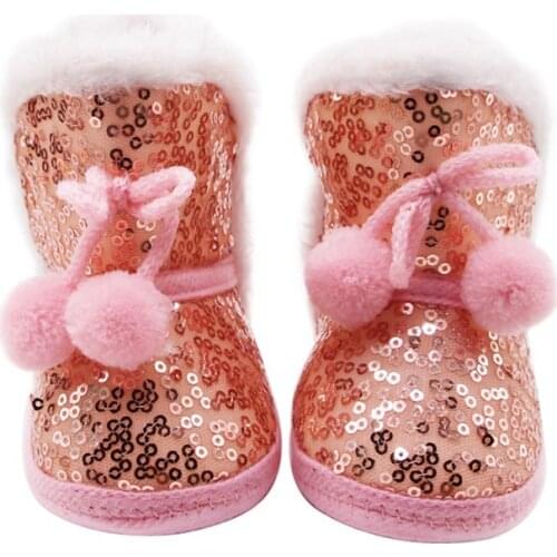 Newborn Baby Boys Girls Sequin Winter Warm Snow Boots With Plush Ball Infant Anti-slip Cotton Toddler Shoes Firstwalking
