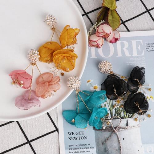 Juran 2020 New Hot Fairy Yarn Double Flower Long Earrings For Girl Ear Adornment Alloy Pendientes Trendy Earring Brincos