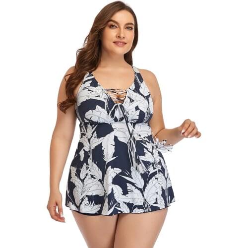 Women Plus Size 3XL Swimsuit Dress Tankini Set Swimwear Swim 2 Piece Print Large Big Breasts Bathing Suit Beachwear Swimdress