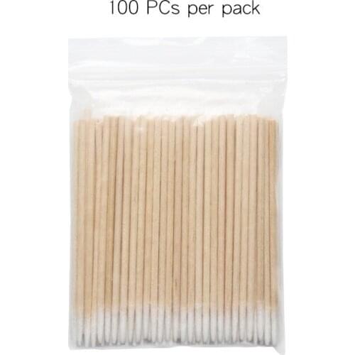 100 Pcs Disposable Ultra-small Cotton Swab Lint Free Micro Brushes Wood Cotton Buds Swabs Eyelash Extension Glue Removing Tools