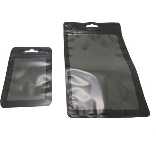 100pcs Clear/Black Plastic Zipper Ziplock Bag Hole Zip Lock Reclosable Zip Lock Retail Transparent Packaging Pouch 100pcs