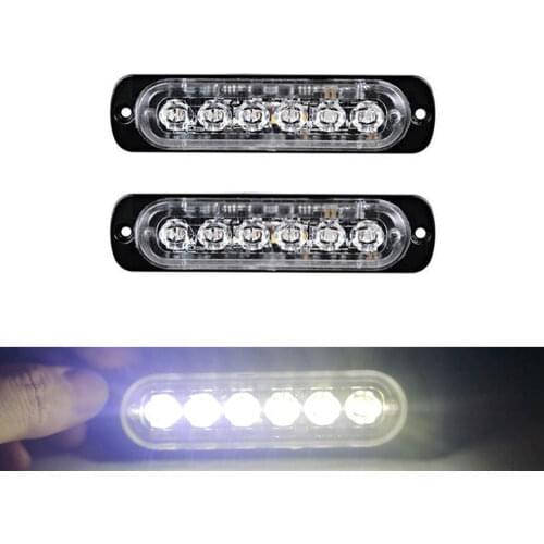 2Pcs Car White Strobe Light 6 LED Strobe Signal Warning Light Bar Alarm Flash Bulb Surface Mount Lighthead Lamp 12V-24V