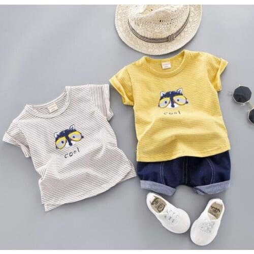 Baby Boy summer cartoon clothing set boys clothes children suit T-shirt+denim pants 2 pc sets toddler kids suit for 9M-4T