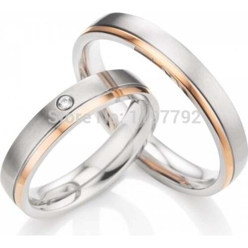 2014 Fashion Jewelry 4mm rose gold colour titanium engagement rings wedding bands promise rings sets