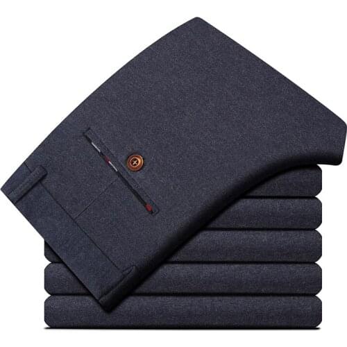 2021 autumn and winter pants mens sanding all-match slim fit mens large warm casual straight trousers trousers