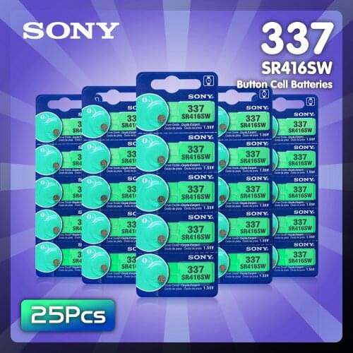 25Pcs/lot For Sony 100% Original 337 SR416SW 1.55V Silver Oxide Watch Battery SR416SW 337 Button Coin Cell MADE IN JAPAN