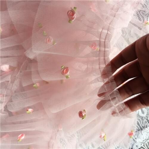 5Yard/Lot Pink white 9cm wide lace trim pleats curtains sofa bed skirt lace fabric clothes princess dress accessories