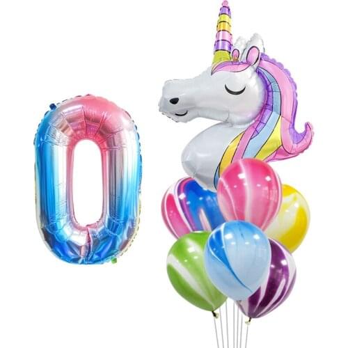 8 Pcs/Set Rainbow Unicorn Party Balloons Decor 6 Colors Agate Latax Ballon Birthday Decor Kids Birthday Party Baby Shower Decor
