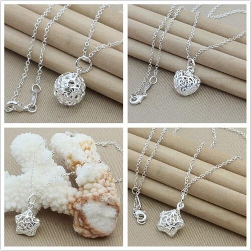 925 Sterling Silver Mini Star Heart Ball Pendant Necklace For Woman Wedding Engagement Party Charm Jewelry Gifts