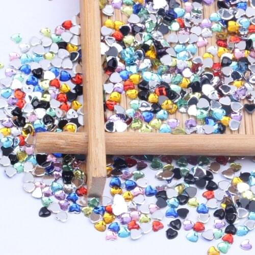 Flat Back Facets Acrylic Heart Shaped 3mm 10000pcs Many Colors Acrylic Rhinestone Glue On Beads Decorate DIY