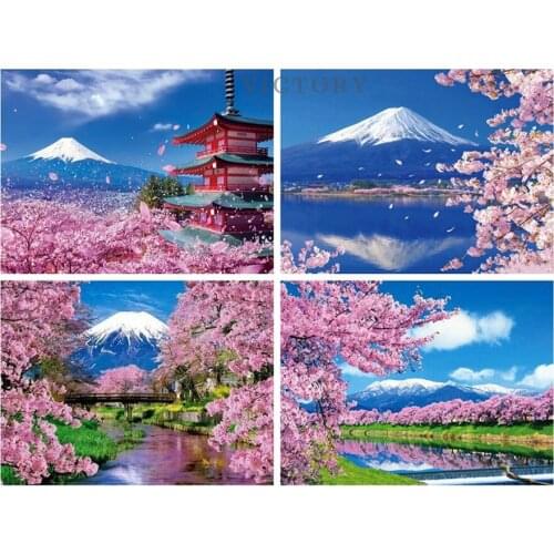 5D Diy Full Drill Diamond Painting Fujiyama Sakura Art Rhinestone Craft Kit Diamond Embroidery Landscape Mosaic Japanese Decor