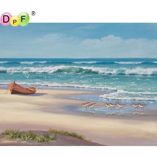 New 5D DIY Diamond Painting Cross Stitch beach Sea boat Scenic Embroidery Full Square Diamond Rhinestone Mosaic Painting decor