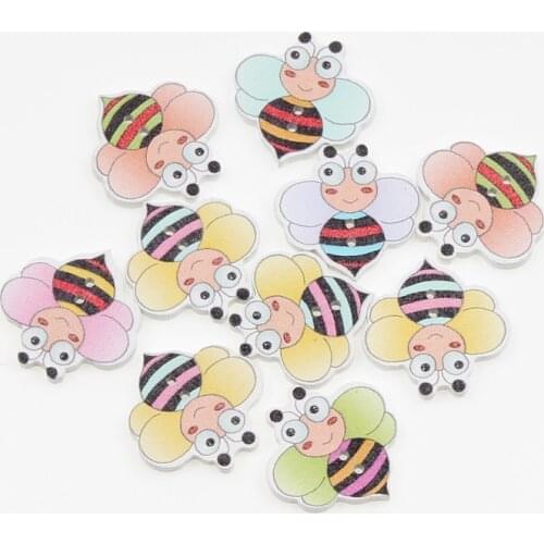 50pcs Mixed Animals Bee Scrapbooking 2Hole Wooden Buttons For DIY Children Clothing Sewing Accessories Button Decoration