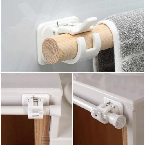 2Pcs Nail-free Adjustable Curtain Rod Bracket Holders Self Adhesive Wall Curtain Hanging Rod Clips Curtain Pole Holder Hook