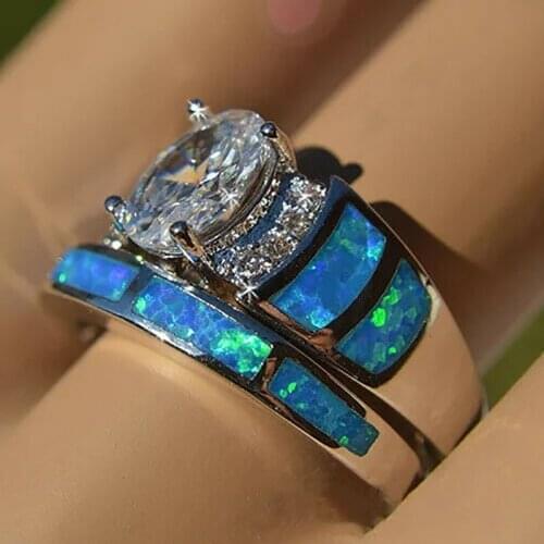 Gem Stone King Ring 925 Sterling Silver London Blue Topaz and White Created Sapphire Womens Engagement TT@88