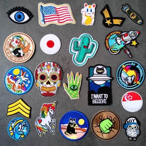 EYE CAT OWL Iron On Patches Embroidery Badge Applique Clothes Sewing Supplies Decorative Badges Sew On patch Mountain HAND BIRD