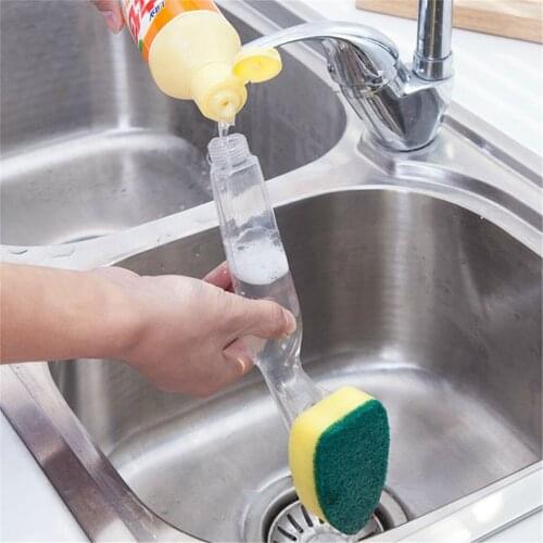 Home Kitchen Cleaning Sponge Washing Pots and Artifacts Water-Injection Pot Brush with Handle Kitchen Cleaner Wash Brushes #065