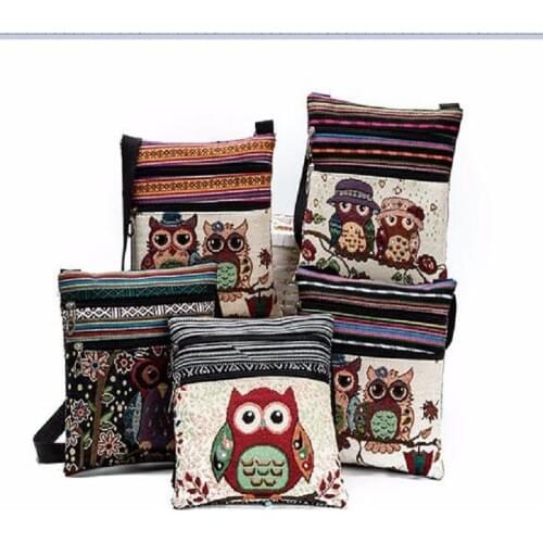 2017 Hot Mini Women Shoulder Bag Owl Printed Messenger Flap Bags Female Small Canvas Lady Bag Double Zipper Women Crossbody Bag