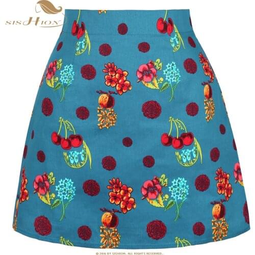 SISHION Cotton Vintage Cherry Flower Print Floral Skirt SS0008 Summer Sexy Short Mini Skirt Holiday Beach Ladies Women Skirt