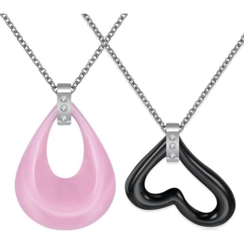Water drop heart ceramics 316L Stainless Steel pendant necklaces bead chain for women wholesale