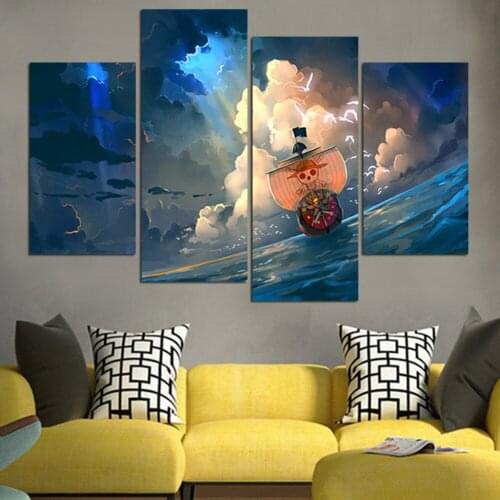 Top Wall Deocr Canvas Painting 4 Pcs Anime Pirates of the Sea Modern Printed Oil Pictures Beauty In Home Living Room No Frame