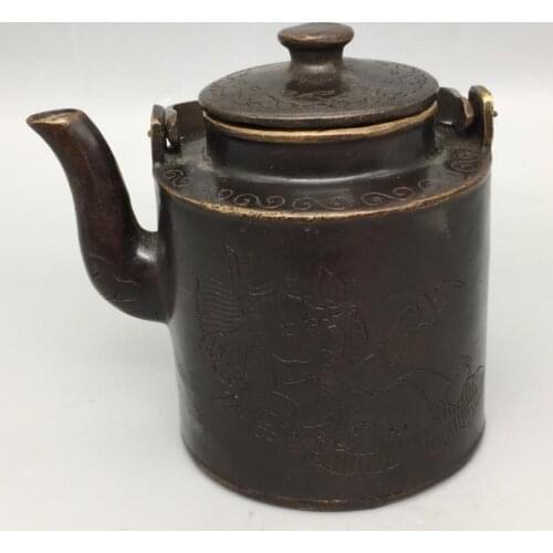 China brass archaize lotus child teapot crafts statue