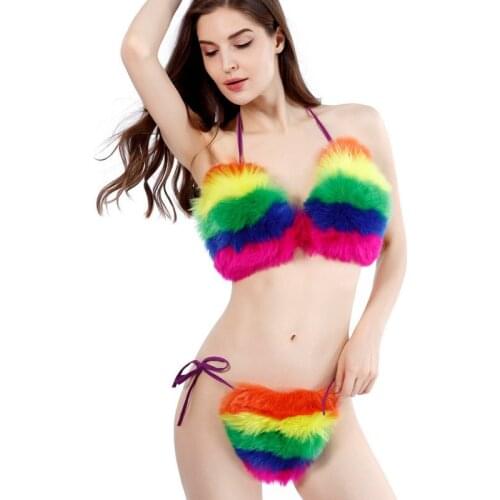 Mao Mao swimsuit lingerie beach bikini European and American sexy split fox fur bikini tankini swimsuits women