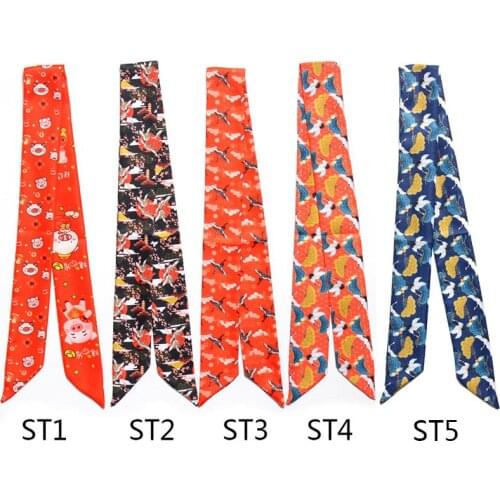 Cute Little Animal Pig Print Scarf Women 5*100vm Small Silk Scarfs Headwear Luxury Brand Handle Bag Ribbon Scarves Dropshipping